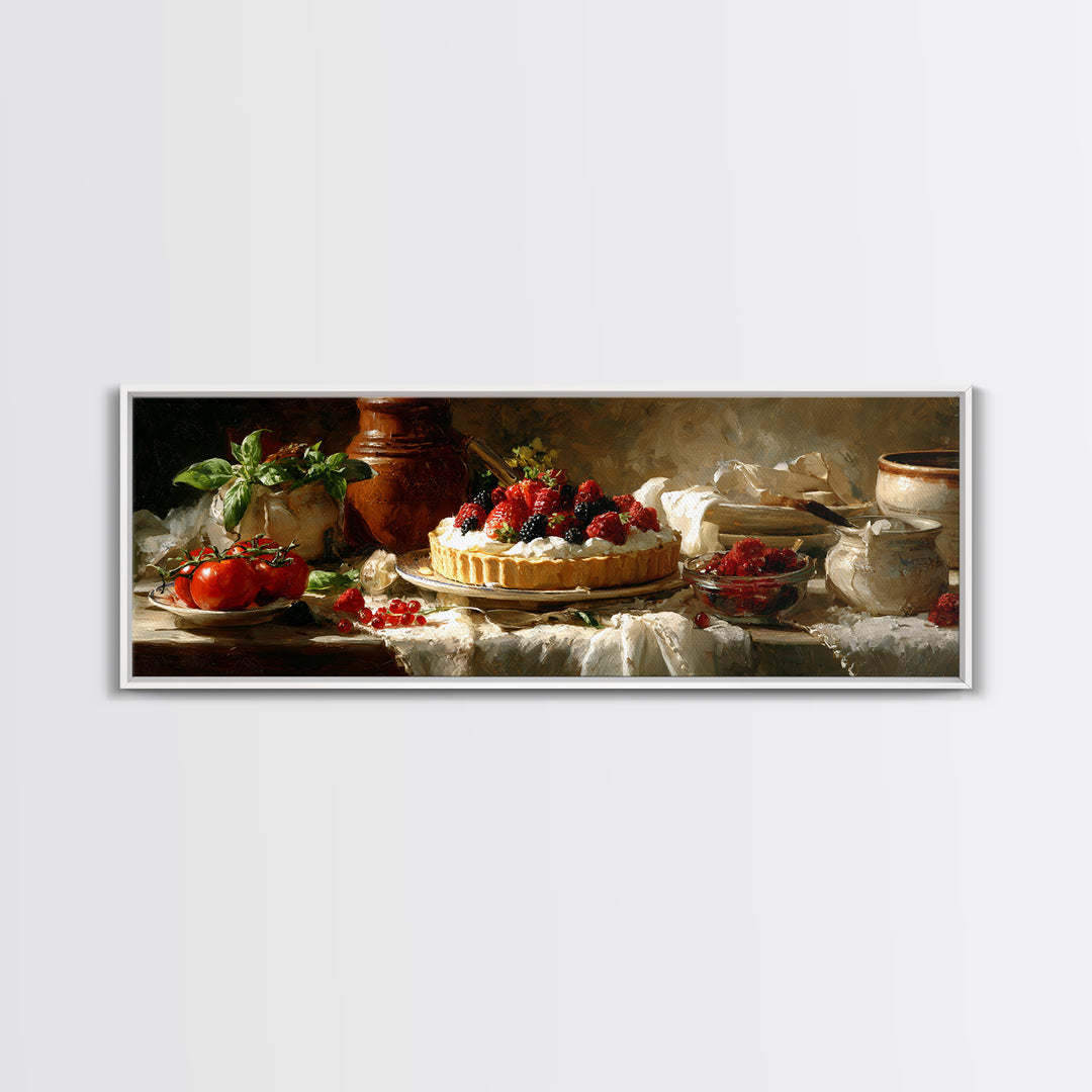 Dessert Tart with Berries and Cream Canvas Print, Restaurant Art, Kitchen Wall Decor, Restaurant Decor, Fine Art, Bistro, RES-3x1-8