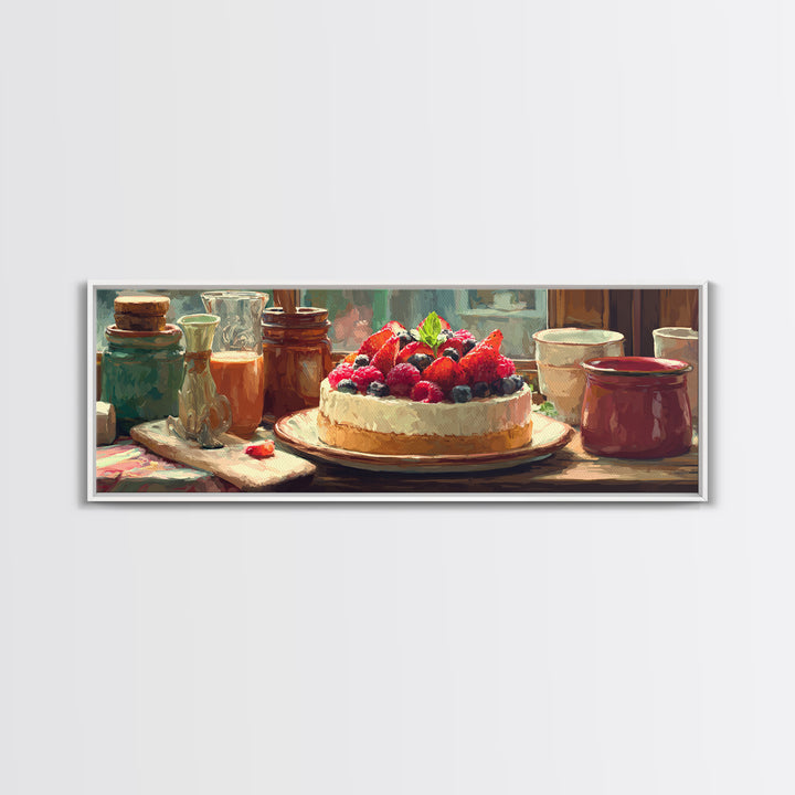 Dessert Tart with Berries and Cream Canvas Print, Restaurant Art, Art Print, Restaurant Decor, Fine Art, Bistro, Kitchen Art, RES-3x1-80