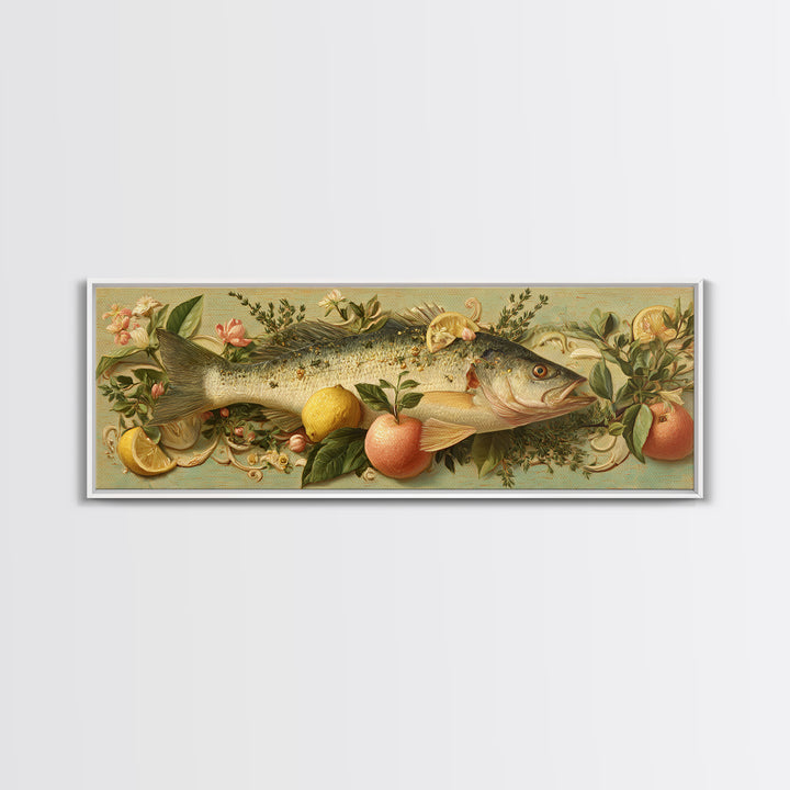 Fresh Fish with Lemon and Herbs Framed Canvas Print, Restaurant Art, Kitchen Decor, Restaurant Decor, Fine Art, Bistro, RES-3x1-87