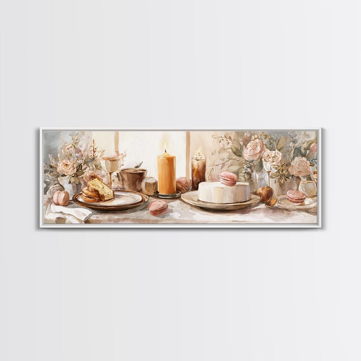 Elegant Table Objects Canvas Print, Restaurant Art, Wall Art, Restaurant Decor, Watercolor Art, Bistro, Digital Print, RES-3x1-88