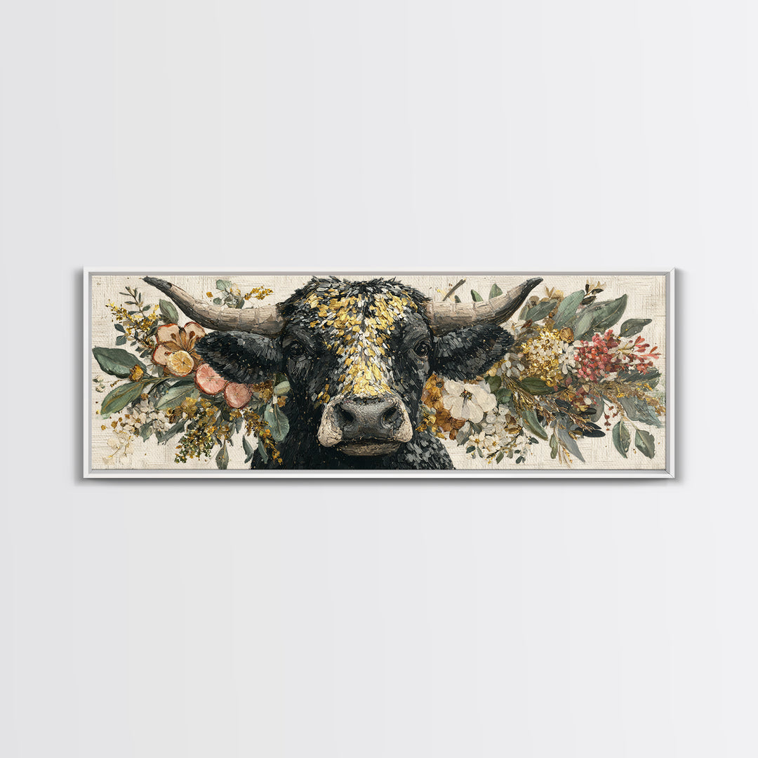 Steakhouse Black and Gold Bull Portrait Canvas Print, Restaurant Art, Wall Art Prints, Restaurant Decor, Fine Art, Bistro, RES-3x1-95