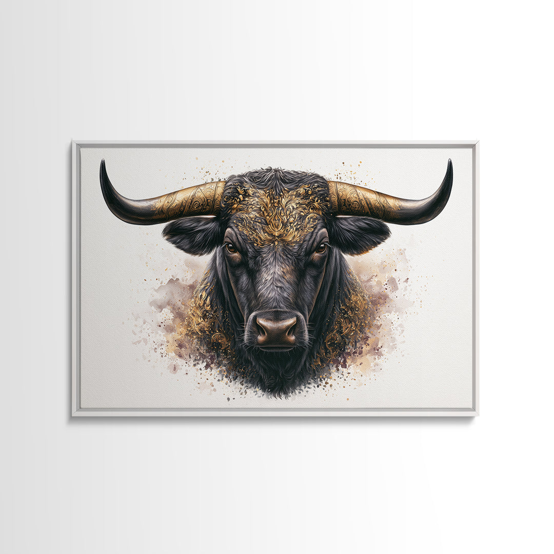 Steakhouse Black and Gold Bull Portrait Canvas Print, Restaurant Art, Modern Decor, Restaurant Decor, Fine Art, Bistro, RES-3x2-11
