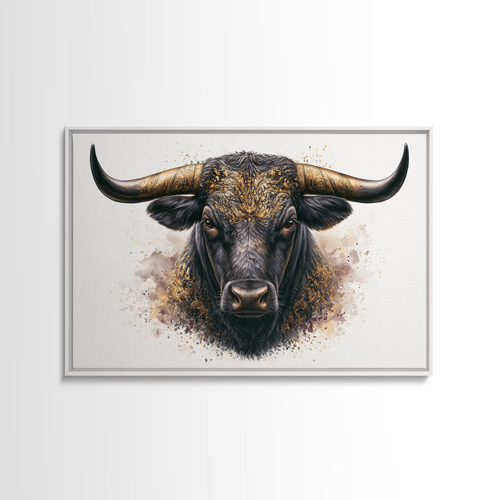 Steakhouse Black and Gold Bull Portrait Canvas Print, Restaurant Art, Modern Decor, Restaurant Decor, Fine Art, Bistro, RES-3x2-11
