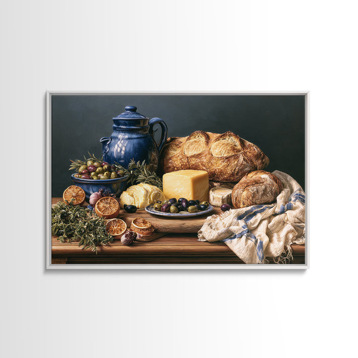 Mediterranean Olives Bread and Cheese Board Canvas Print, Restaurant Art, Bedroom Wall Art, Restaurant Decor, Bistro, RES-3x2-13