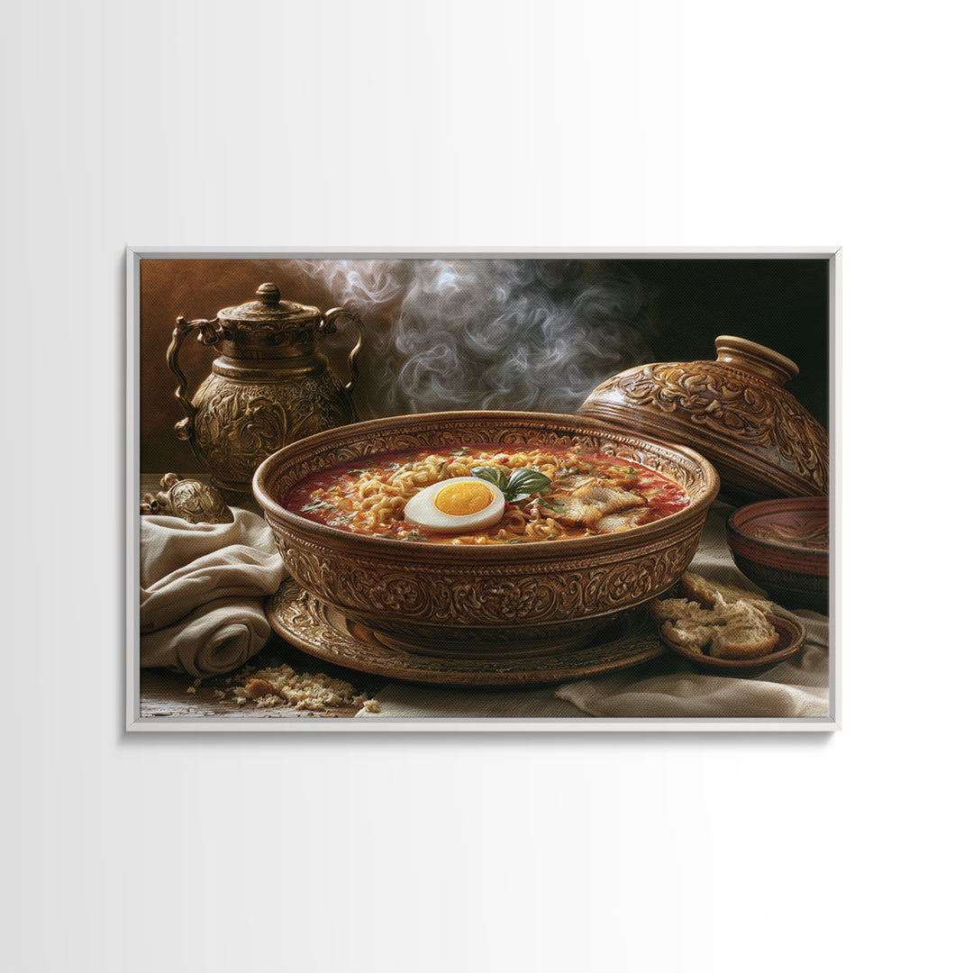 Ramen Bowl Rendered Framed Canvas Print, Restaurant Art, Printable Art, Restaurant Decor, Fine Art, Bistro, Watercolor Art, RES-3x2-18
