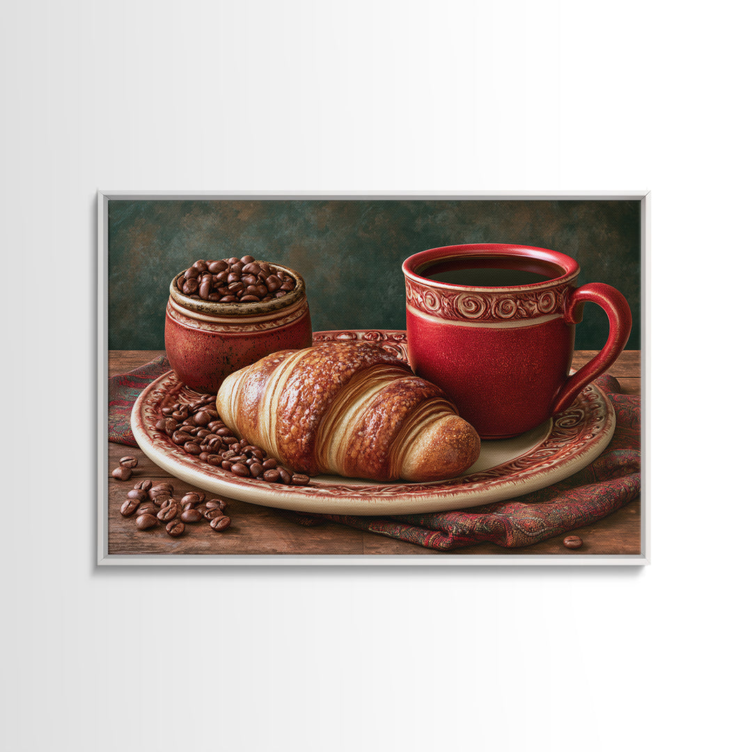 Coffee Beans and Pastry Arrangement Framed Canvas Print, Restaurant Art, Canvas Wall Art, Restaurant Decor, Fine Art, Bistro, RES-3x2-2
