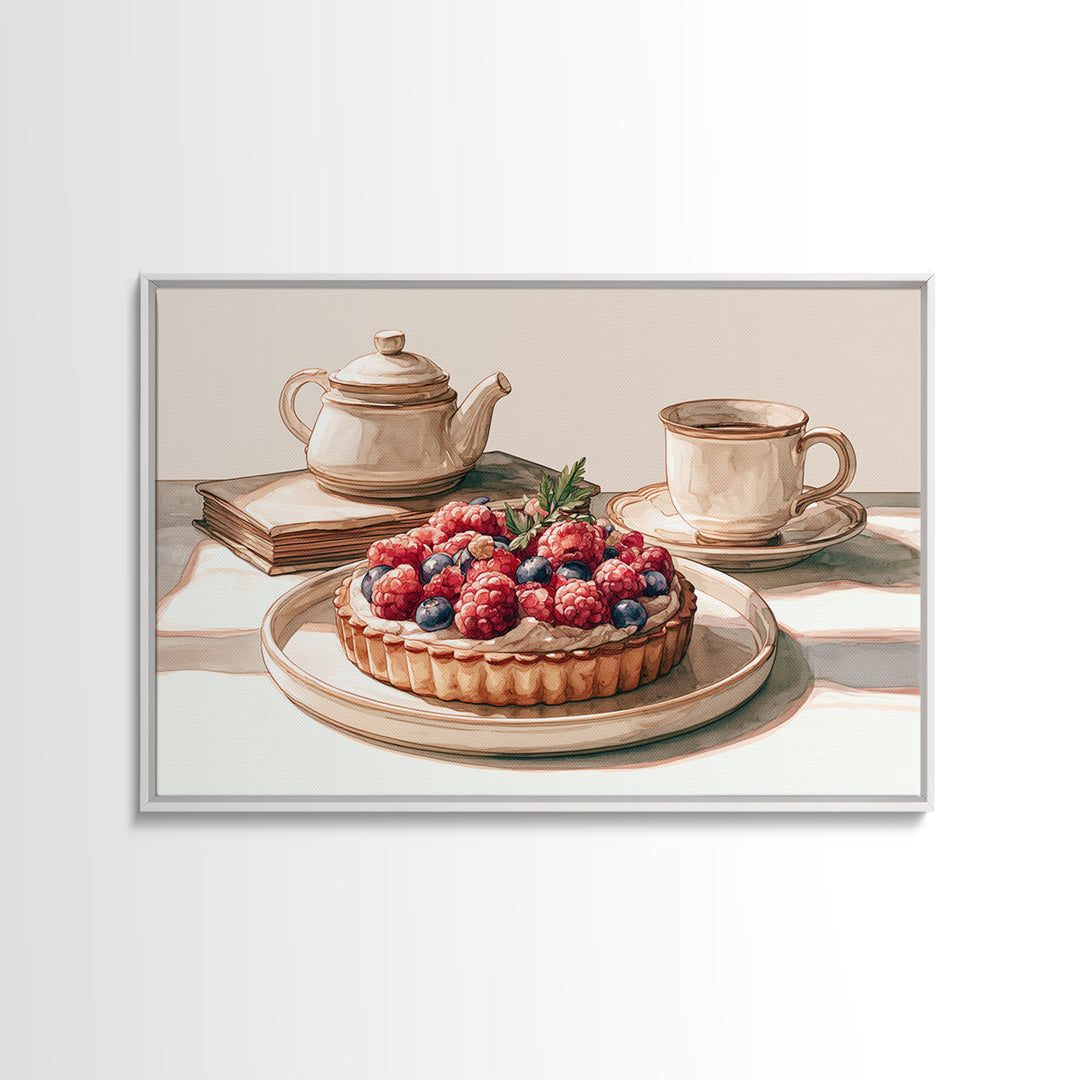 Dessert Tart with Berries and Cream Framed Canvas Print, Restaurant Art, Kitchen Wall Decor, Restaurant Decor, Fine Art, Bistro, RES-3x2-20