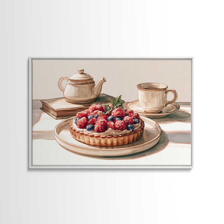 Dessert Tart with Berries and Cream Framed Canvas Print, Restaurant Art, Kitchen Wall Decor, Restaurant Decor, Fine Art, Bistro, RES-3x2-20