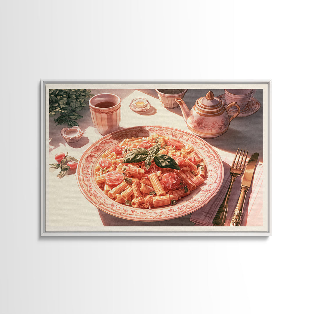Fresh Pasta with Tomatoes and Basil Canvas Print, Restaurant Art, Canvas Print, Restaurant Decor, Bistro, Statement Artwork, RES-3x2-30