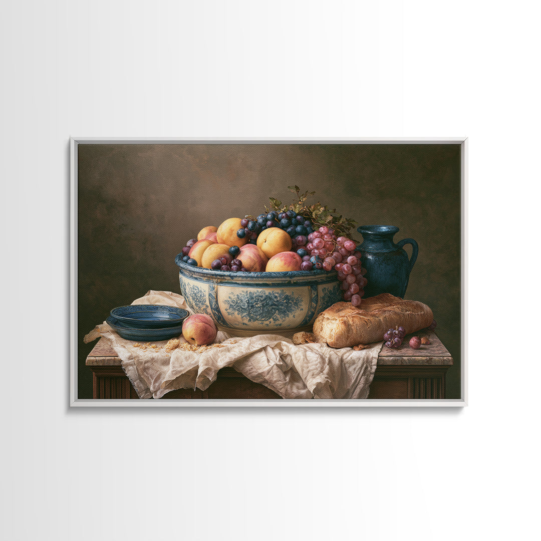 Classic Fruit Bowl Canvas Print, Restaurant Art, Stained Glass Art, Restaurant Decor, Fine Art, Bistro, Textured Painting, RES-3x2-32