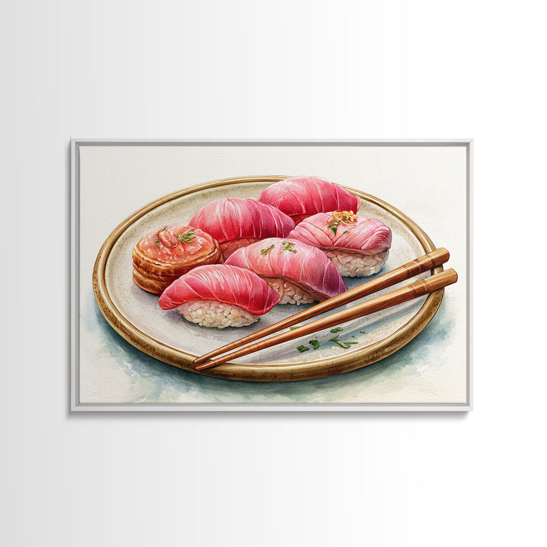 Sushi Fish and Ceramic Plate Composition Canvas Print, Restaurant Art, Cool Wall Art, Restaurant Decor, Fine Art, Bistro, RES-3x2-33