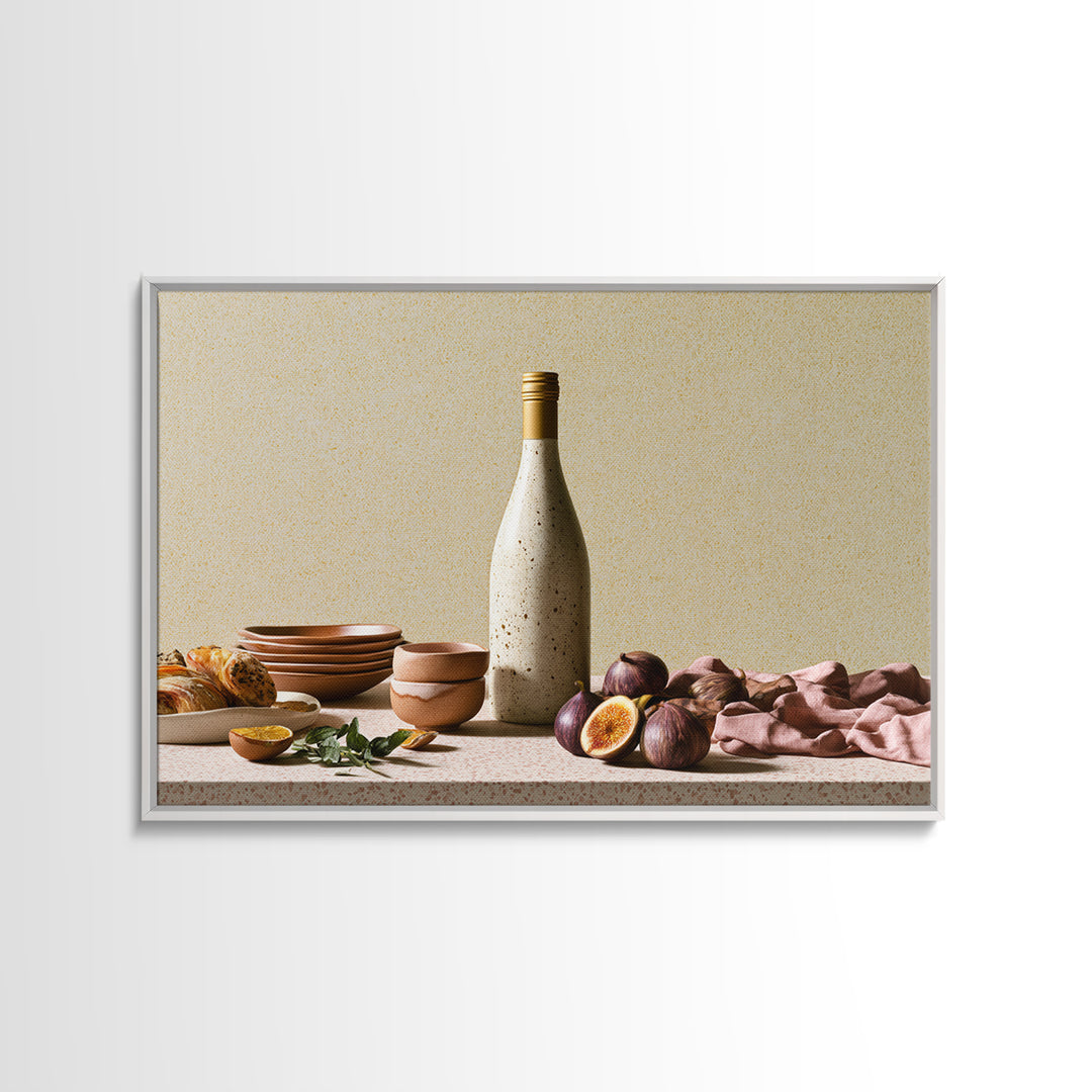 Wine Bottle and Figs Framed Canvas Print, Restaurant Art, Stained Glass Art, Restaurant Decor, Fine Art, Bistro, RES-3x2-5