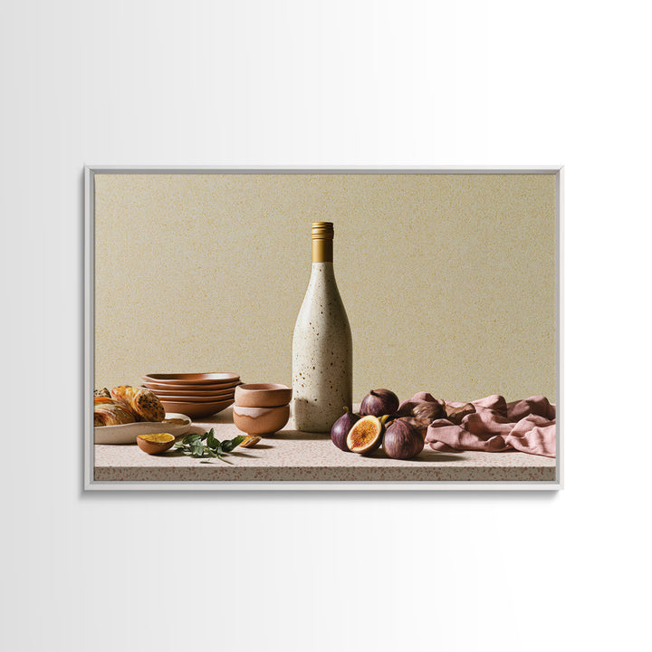 Wine Bottle and Figs Framed Canvas Print, Restaurant Art, Stained Glass Art, Restaurant Decor, Fine Art, Bistro, RES-3x2-5