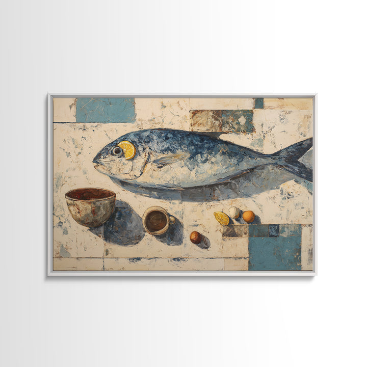 Seafood Lobster and Shell Arrangement Framed Canvas Print, Restaurant Art, Textured Painting, Restaurant Decor, Bistro, RES-3x2-60
