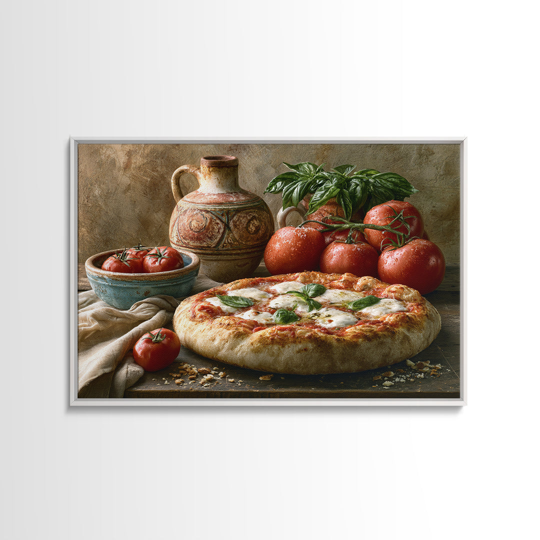 Pizzeria Tomato Basil and Mozzarella Still Life Canvas Print, Restaurant Art, Living Room Decor, Restaurant Decor, Bistro, RES-3x2-62