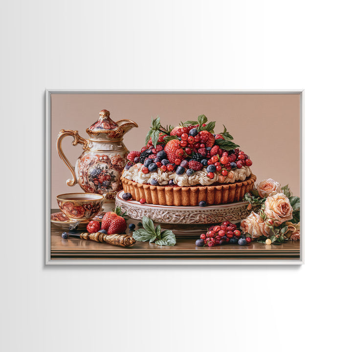 Dessert Tart with Berries and Cream Canvas Print, Restaurant Art, Minimalist Decor, Restaurant Decor, Fine Art, Bistro, RES-3x2-68