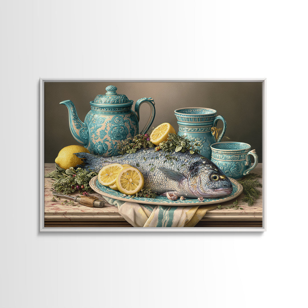 Fresh Fish with Lemon and Herbs Canvas Print, Restaurant Art, Printable Wall Art, Restaurant Decor, Fine Art, Bistro, RES-3x2-75