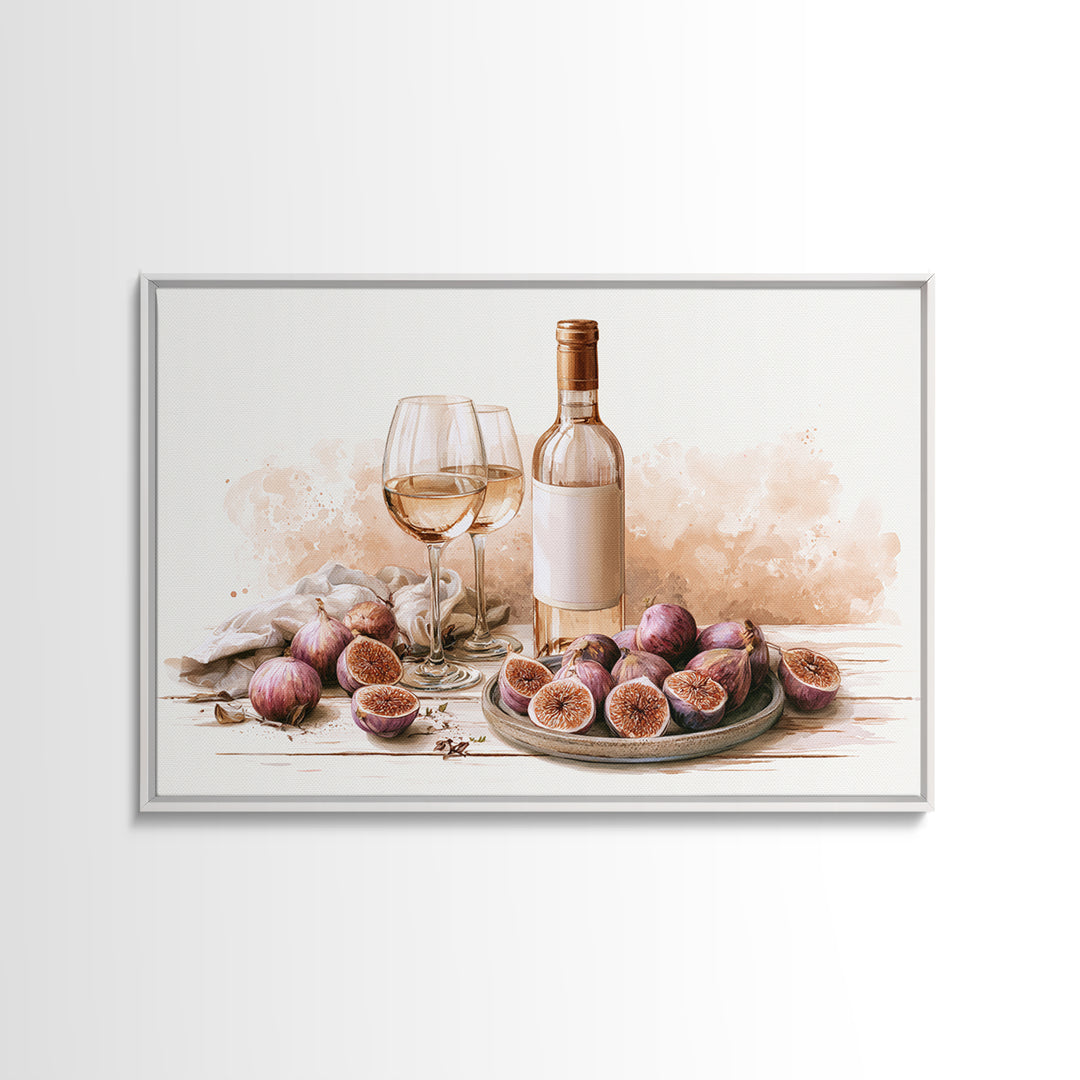 Wine Bottle and Figs Framed Canvas Print, Restaurant Art, Room Decor, Restaurant Decor, Fine Art, Bistro, Large Wall Art, RES-3x2-77