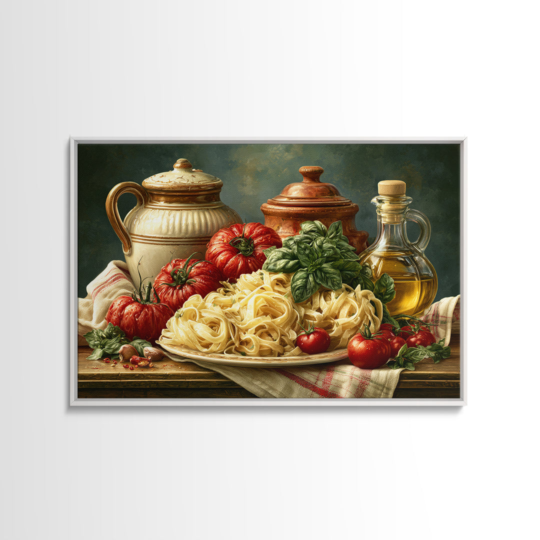 Fresh Pasta with Tomatoes and Basil Framed Canvas Print, Restaurant Art, Cool Wall Art, Restaurant Decor, Fine Art, Bistro, RES-3x2-78