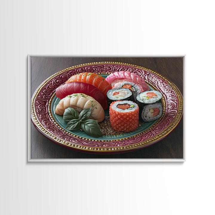 Sushi Fish and Ceramic Plate Composition Framed Canvas Print, Restaurant Art, Fine Art Print, Restaurant Decor, Bistro, RES-3x2-81