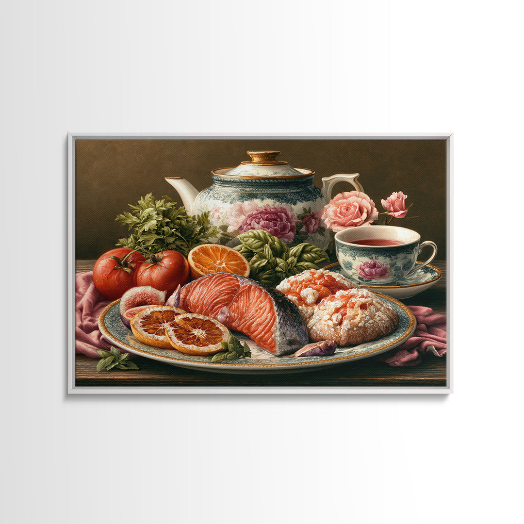 Sushi Fish and Ceramic Plate Composition Framed Canvas Print, Restaurant Art, Canvas Print, Restaurant Decor, Fine Art, Bistro, RES-3x2-9
