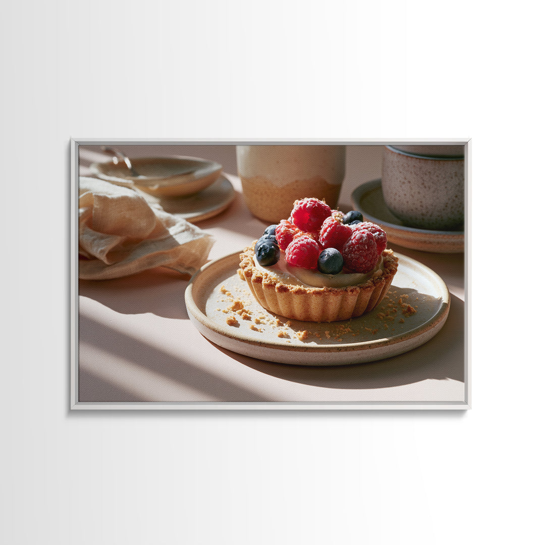 Dessert Tart with Berries and Cream Framed Canvas Print, Restaurant Art, Art Print, Restaurant Decor, Fine Art, Bistro, RES-3x2-92