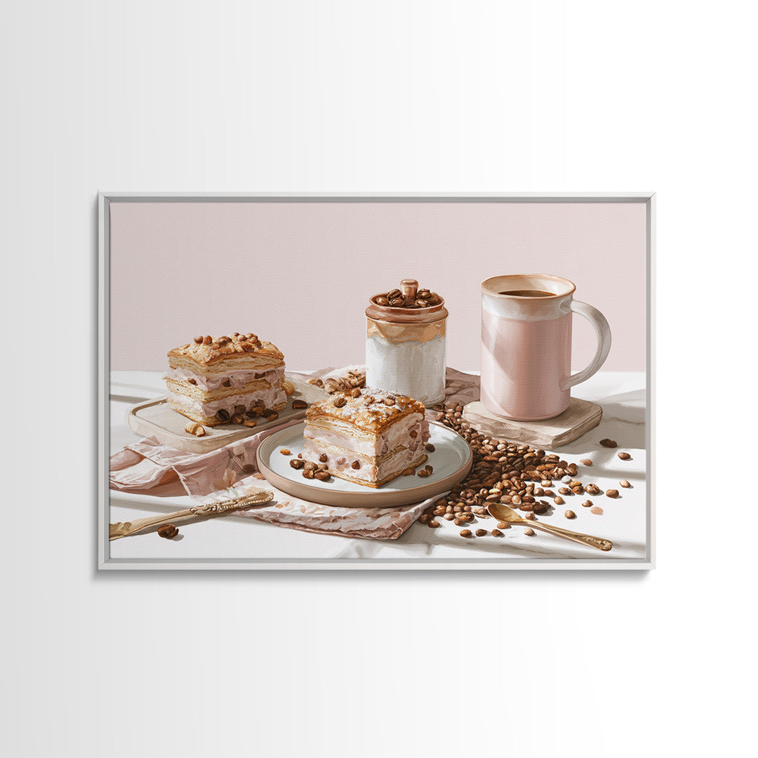 Coffee Beans and Pastry Arrangement Canvas Print, Restaurant Art, Stained Glass Art, Restaurant Decor, Fine Art, Bistro, RES-3x2-98
