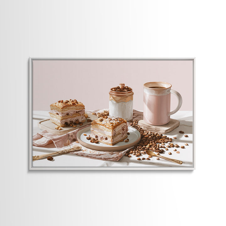 Coffee Beans and Pastry Arrangement Canvas Print, Restaurant Art, Stained Glass Art, Restaurant Decor, Fine Art, Bistro, RES-3x2-98
