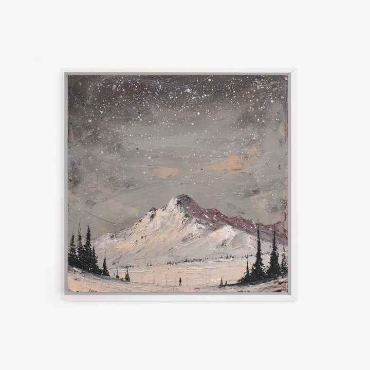 Retro Ski Poster Mountain Scene Framed Canvas Print, Retro Art, Wall Art Print, Living Room Decor, Fine Art, Retro, Boho Decor, RET-1x1-24