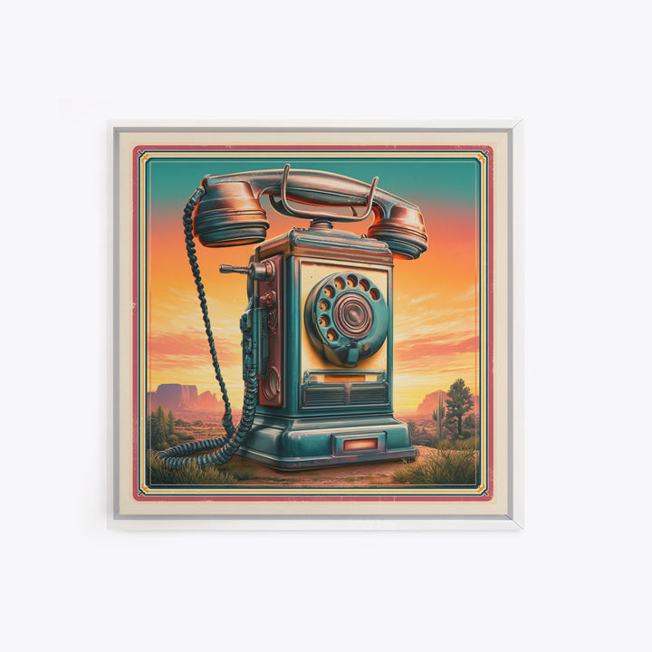 Old Telephone in Bold Color Field Framed Canvas Print, Retro Art, Wall Art Print, Living Room Decor, Fine Art, Retro, RET-1x1-46