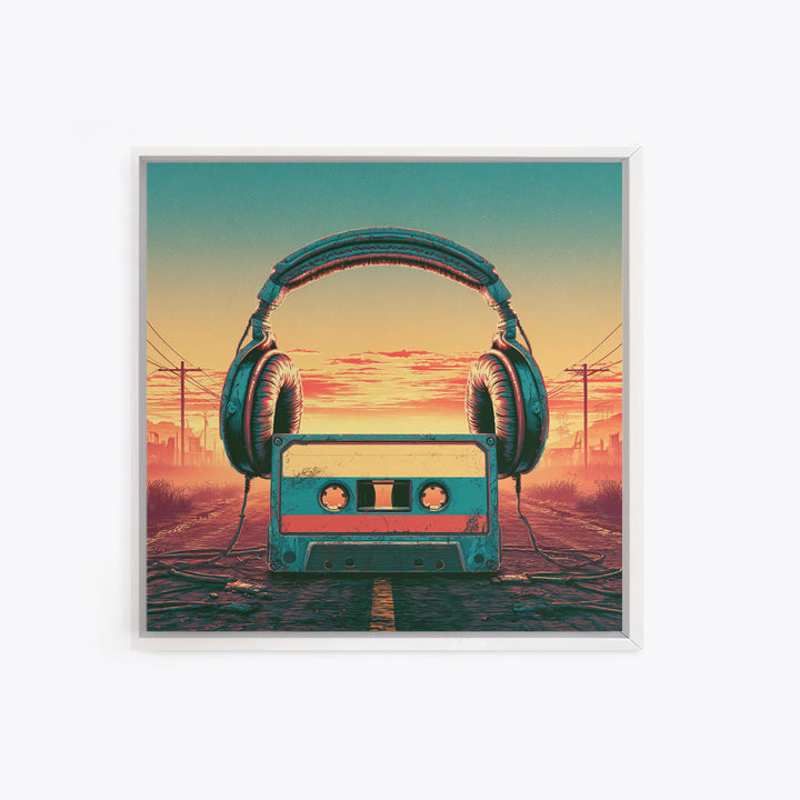 Cassette Tape and Headphones Graphic Canvas Print, Retro Art, Retro Wall Art, Living Room Decor, Oil Painting, Retro, RET-1x1-54