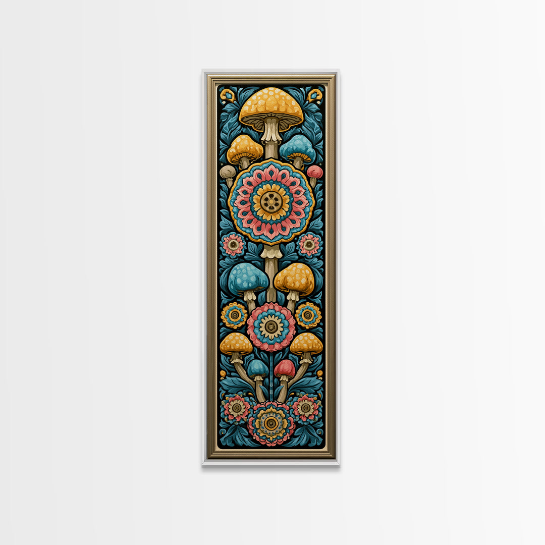 Funky Mushroom and Flower Pattern Canvas Print, Retro Art, Wall Art, Living Room Decor, Fine Art, Retro, Original Art, RET-1x3-35