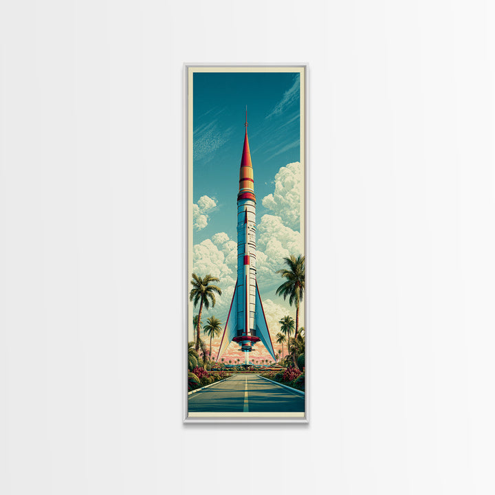 Space Age Rocket Poster Scene Canvas Print, Retro Art, Wall Art Prints, Living Room Decor, Fine Art, Retro, Whimsical Decor, RET-1x3-43