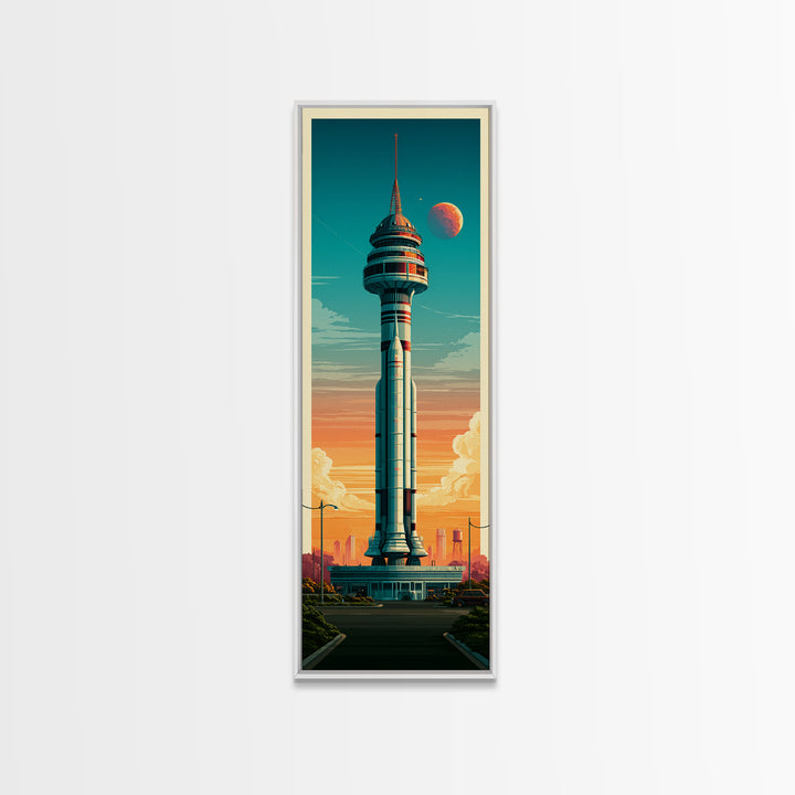Space Age Rocket Poster Scene Framed Canvas Print, Retro Art, Retro Wall Art, Living Room Decor, Fine Art, Retro, Luxury Decor, RET-1x3-91