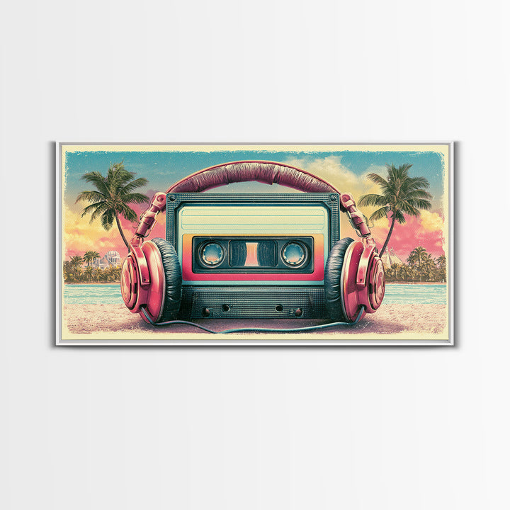 Cassette Tape and Headphones Graphic Canvas Print, Retro Art, Posters, Living Room Decor, Watercolor Art, Retro, Printable Art, RET-2x1-74