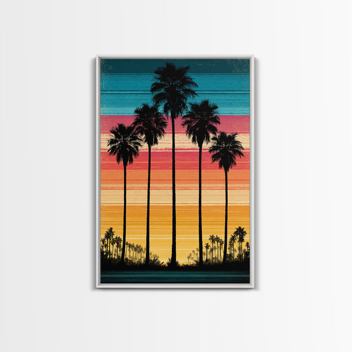 70s Sunset Stripes Canvas Print, Retro Art, Floral Wall Art, Living Room Decor, Abstract Art, Retro, Minimalist Decor, RET-2x3-11