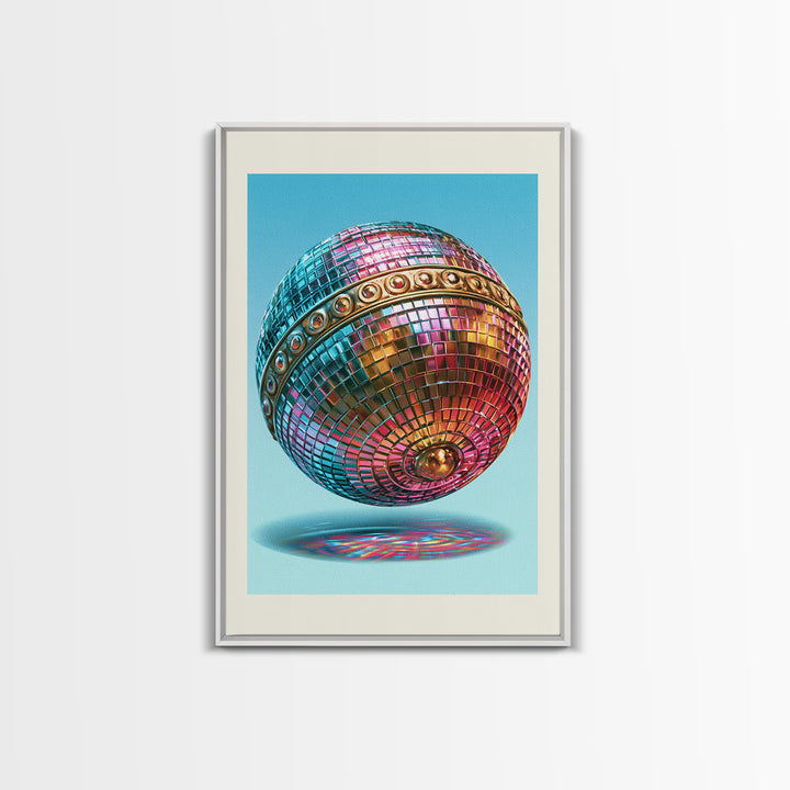Roller Disco Ball Framed Canvas Print, Retro Art, Contemporary Art, Living Room Decor, Oil Painting, Retro, Art Deco, RET-2x3-21