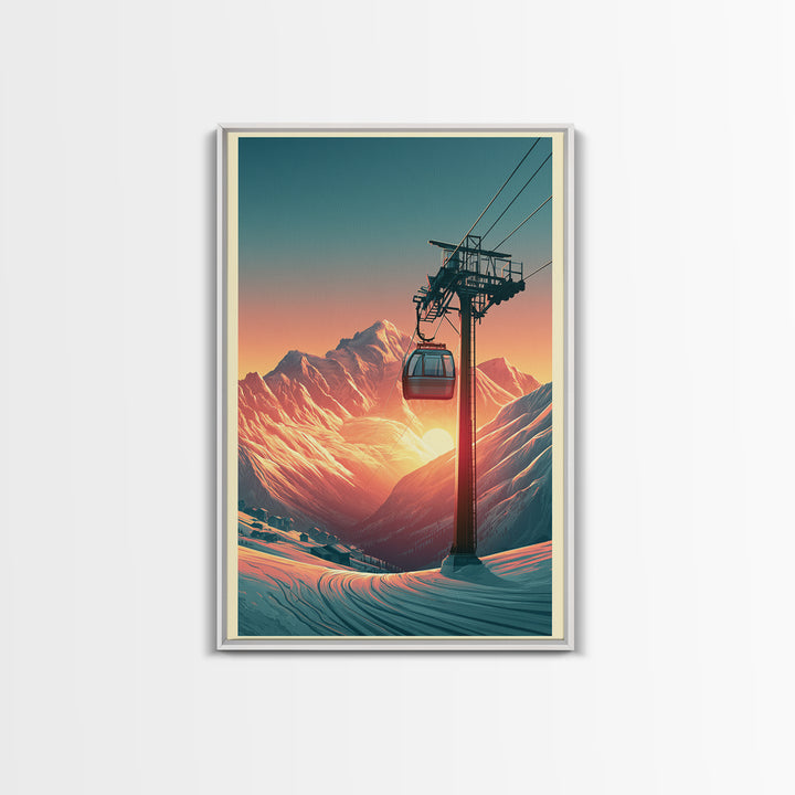 Retro Ski Poster Mountain Scene Canvas Print, Retro Art, Bedroom Wall Art, Living Room Decor, Watercolor Art, Retro, Art Print, RET-2x3-32