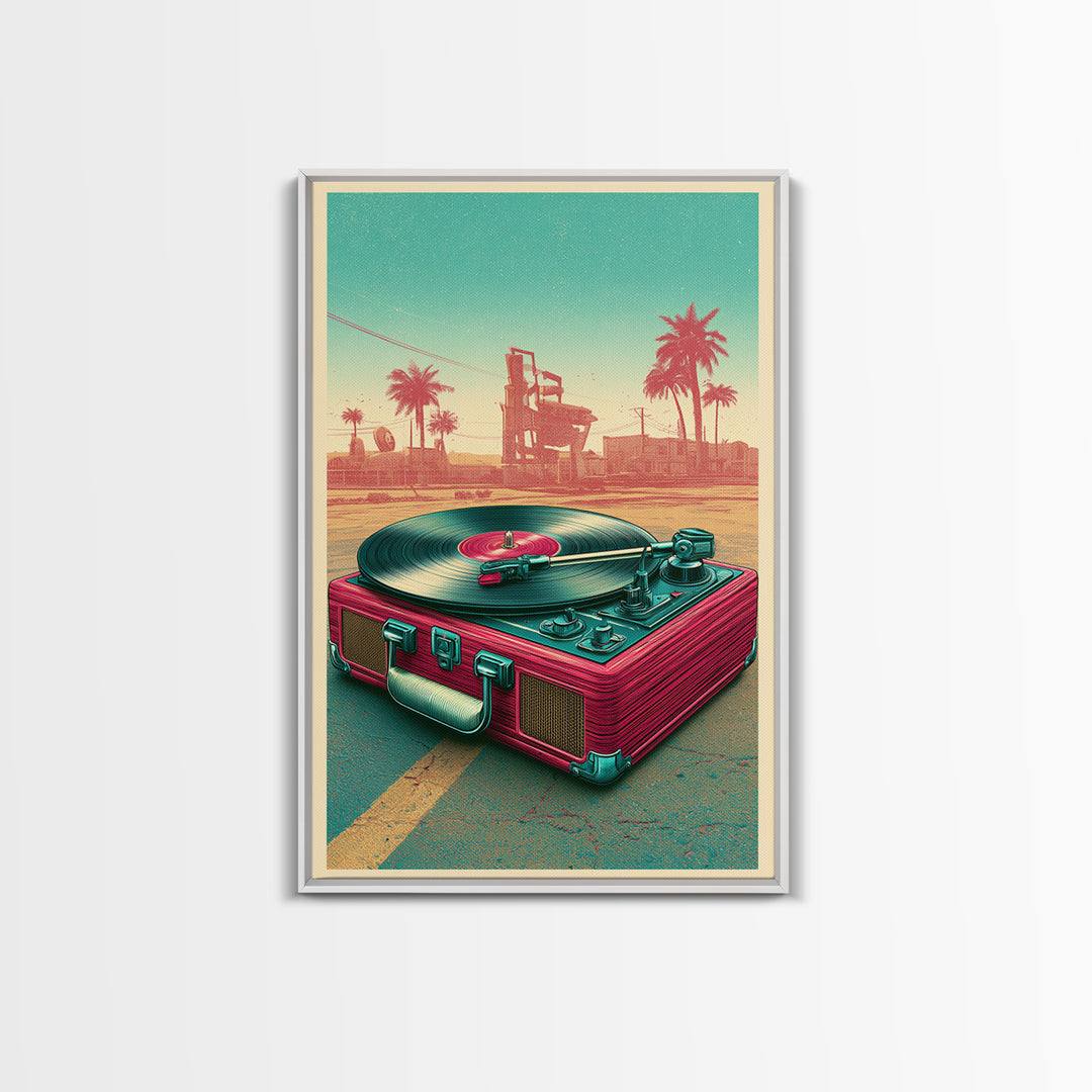 Vinyl Record Player Framed Canvas Print, Retro Art, Wall Art Prints, Living Room Decor, Fine Art, Retro, Whimsical Decor, RET-2x3-68