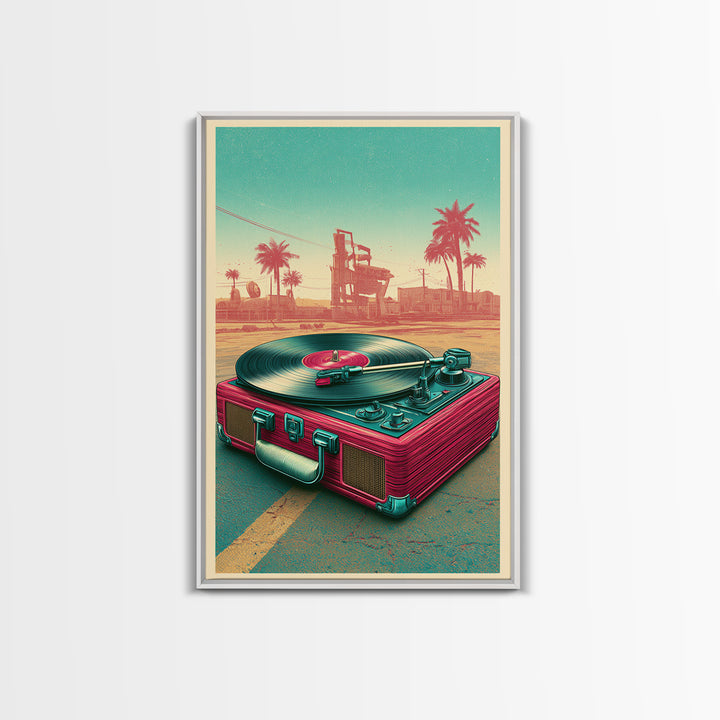 Vinyl Record Player Framed Canvas Print, Retro Art, Wall Art Prints, Living Room Decor, Fine Art, Retro, Whimsical Decor, RET-2x3-68