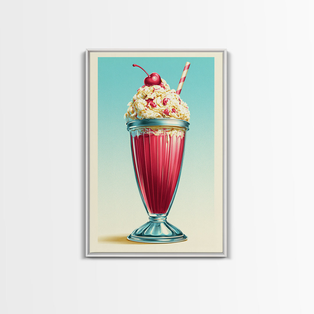 1950s Diner Milkshake Canvas Print, Retro Art, Poster, Living Room Decor, Fine Art, Retro, Abstract Art, Apartment Decor, RET-2x3-9