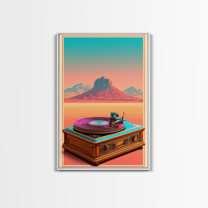 Vinyl Record Player Framed Canvas Print, Retro Art, Gallery Decor, Living Room Decor, Abstract Art, Retro, Contemporary Art, RET-2x3-92