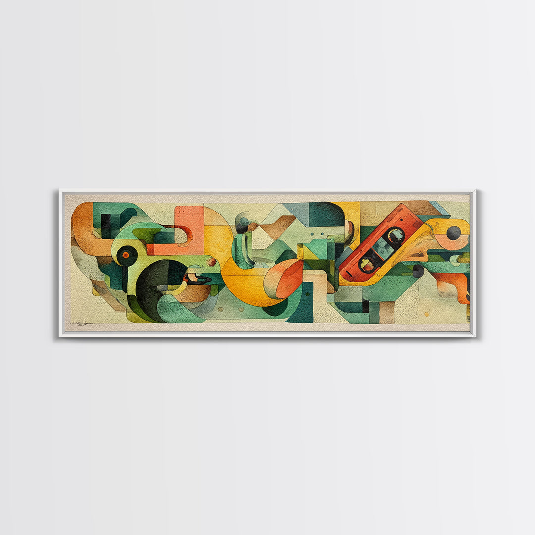 Retro Beach Umbrella and Surfboard Canvas Print, Retro Art, Printable Wall Art, Living Room Decor, Abstract Art, Retro, RET-3x1-34