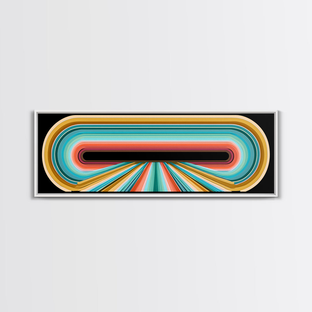 70s Rainbow Arch Abstract Framed Canvas Print, Retro Art, Dopamine Decor, Living Room Decor, Abstract Art, Retro, RET-3x1-57