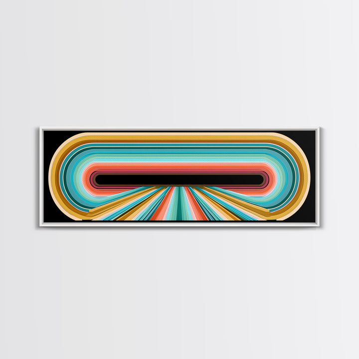 70s Rainbow Arch Abstract Framed Canvas Print, Retro Art, Dopamine Decor, Living Room Decor, Abstract Art, Retro, RET-3x1-57