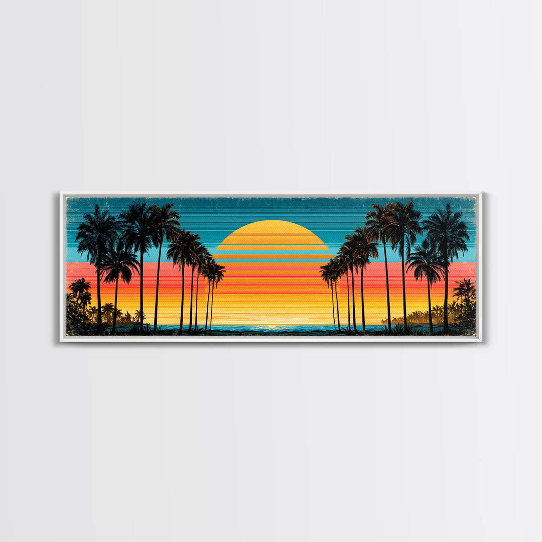70s Sunset Stripes Framed Canvas Print, Retro Art, Wall Art Prints, Living Room Decor, Abstract Art, Retro, Whimsical Decor, RET-3x1-67