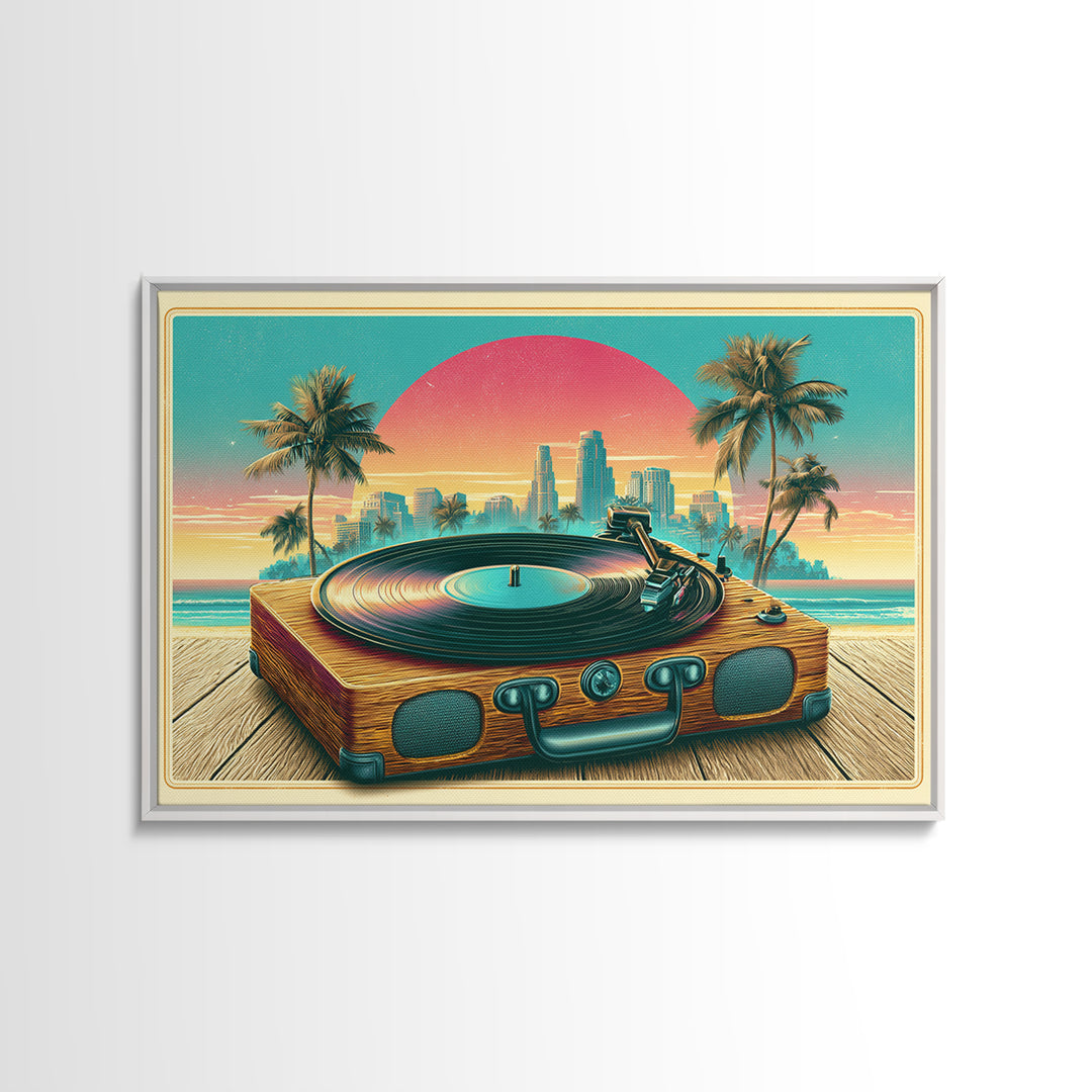 Vinyl Record Player Framed Canvas Print, Retro Art, Abstract Wall Art, Living Room Decor, Oil Painting, Retro, Neutral Decor, RET-3x2-40