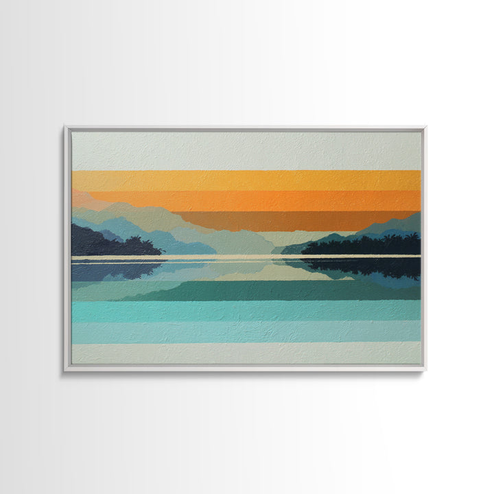 70s Sunset Stripes Framed Canvas Print, Retro Art, Wall Decor, Living Room Decor, Oil Painting, Retro, Apartment Decor, RET-3x2-55