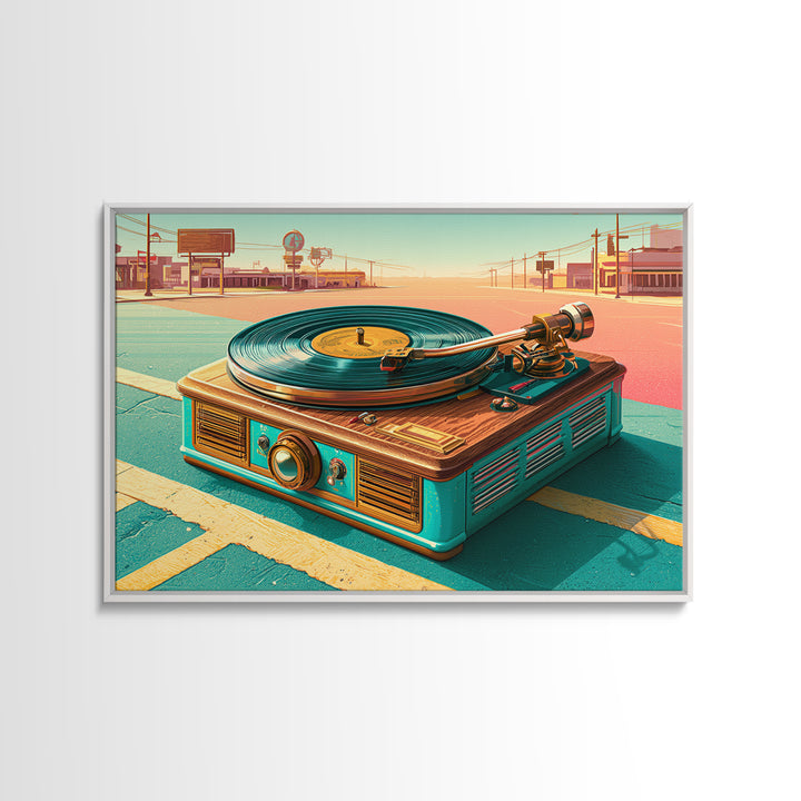 Vinyl Record Player Framed Canvas Print, Retro Art, Gallery Decor, Living Room Decor, Abstract Art, Retro, Contemporary Art, RET-3x2-64