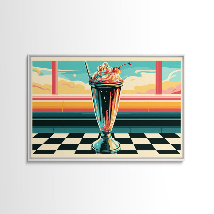 1950s Diner Milkshake Framed Canvas Print, Retro Art, Gallery Decor, Living Room Decor, Fine Art, Retro, Contemporary Art, RET-3x2-77